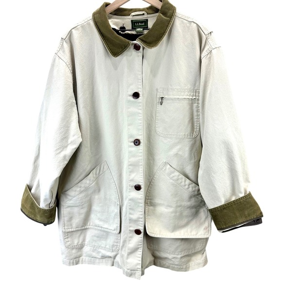 LLBean Jackets & Blazers - VTG Y2K LL Bean Womens Size 2X Wool Lined Barn Chore Coat Cream Corduroy Collar